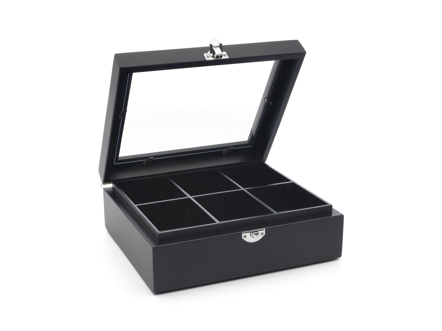 Tea box 6 compartments with window Bamboo, black